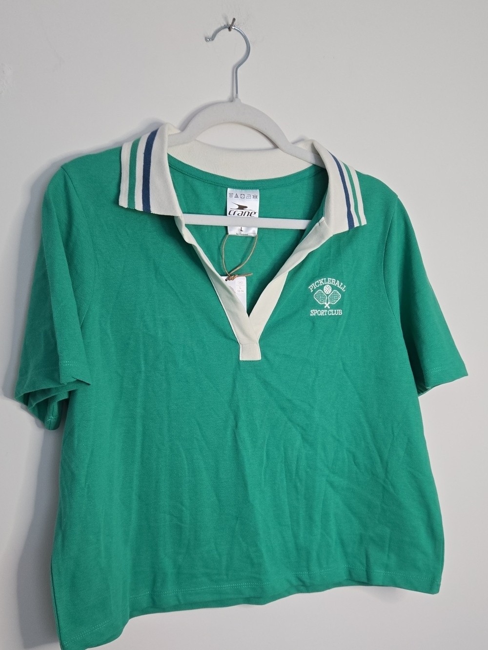 Green Pickleball Sport Club Polo Top 100% Cotton Tennis Preppy Sporty Athletic L